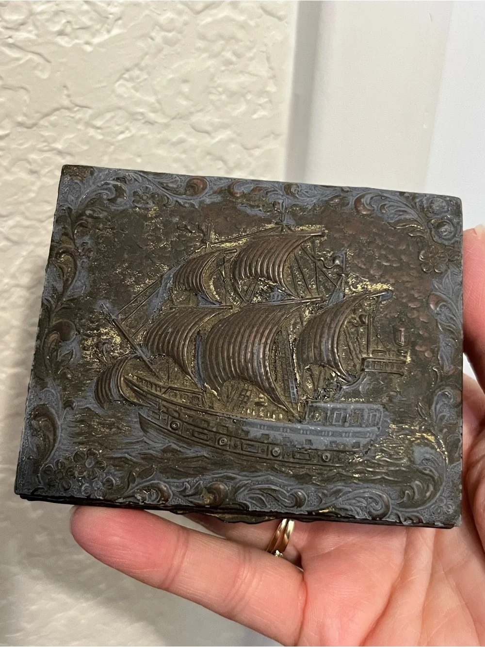 Vintage Japan Embossed Nautical Ship Box